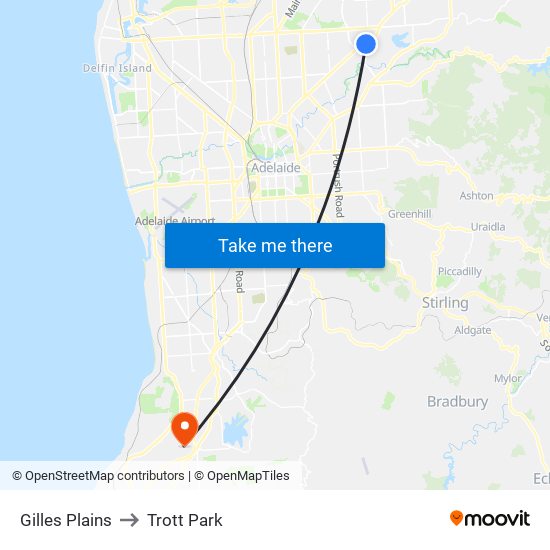 Gilles Plains to Trott Park map