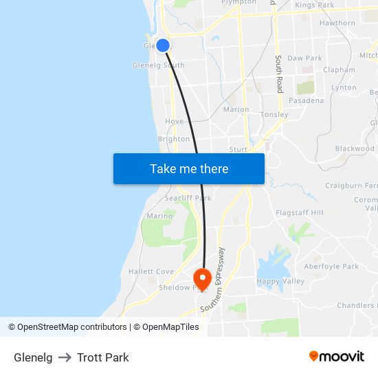 Glenelg to Trott Park map