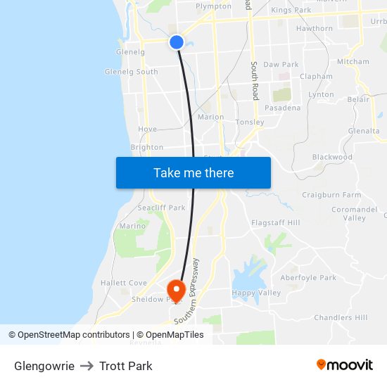 Glengowrie to Trott Park map
