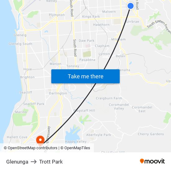 Glenunga to Trott Park map