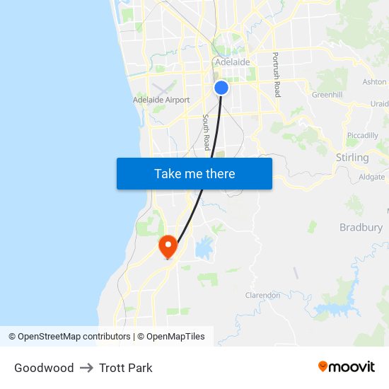 Goodwood to Trott Park map