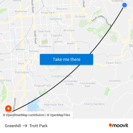 Greenhill to Trott Park map