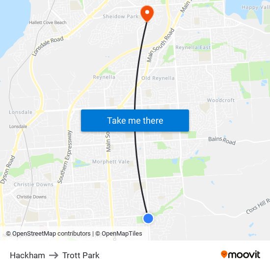 Hackham to Trott Park map