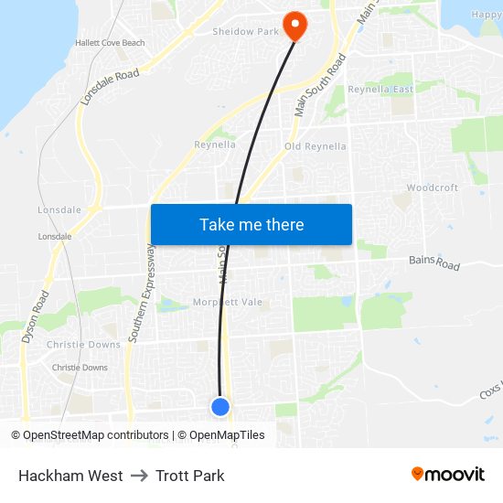 Hackham West to Trott Park map