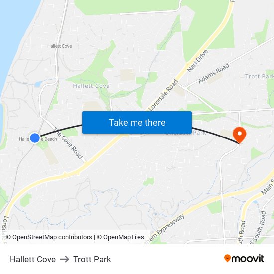 Hallett Cove to Trott Park map