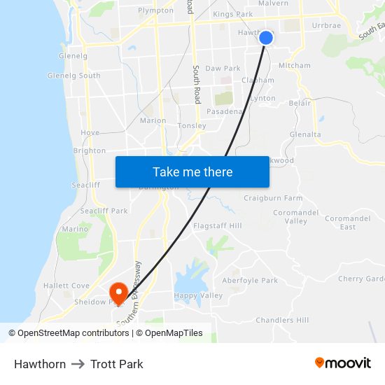 Hawthorn to Trott Park map