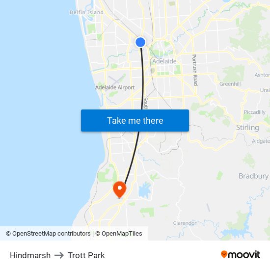 Hindmarsh to Trott Park map