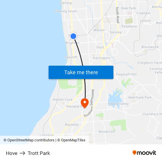 Hove to Trott Park map