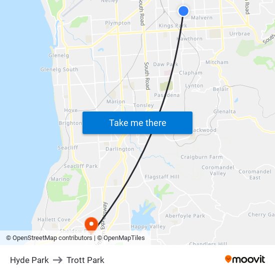 Hyde Park to Trott Park map