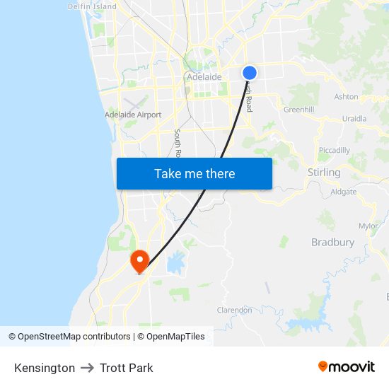 Kensington to Trott Park map