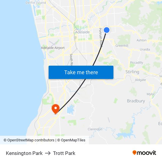 Kensington Park to Trott Park map