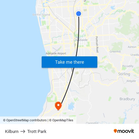 Kilburn to Trott Park map