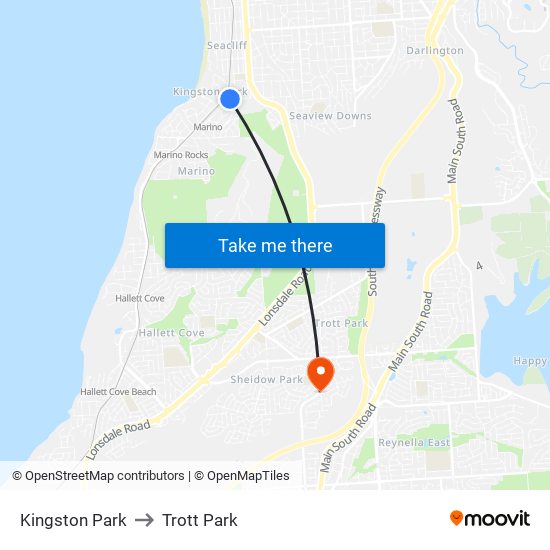 Kingston Park to Trott Park map