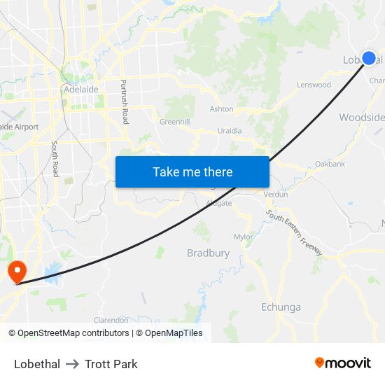 Lobethal to Trott Park map