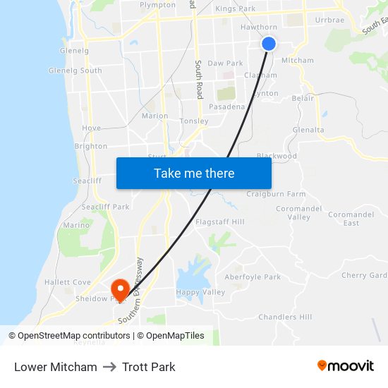 Lower Mitcham to Trott Park map