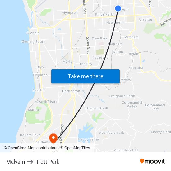 Malvern to Trott Park map