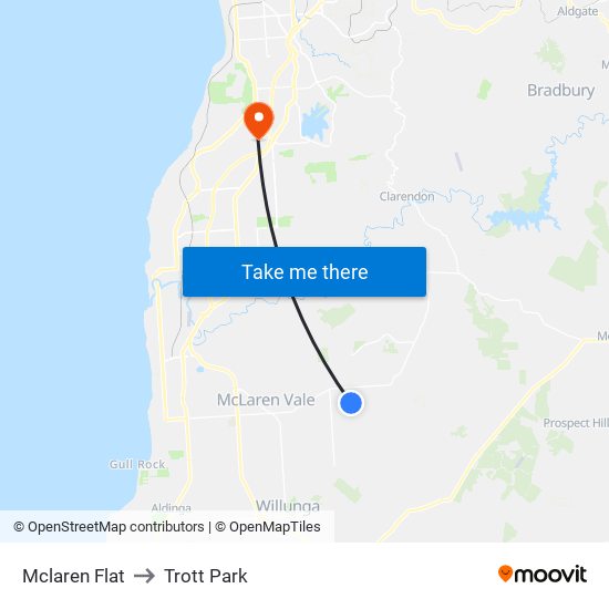 Mclaren Flat to Trott Park map