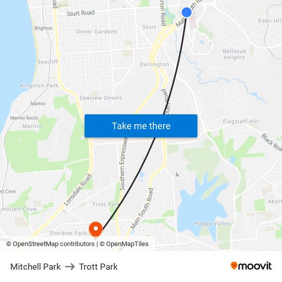 Mitchell Park to Trott Park map