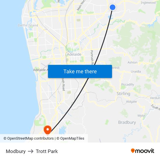 Modbury to Trott Park map