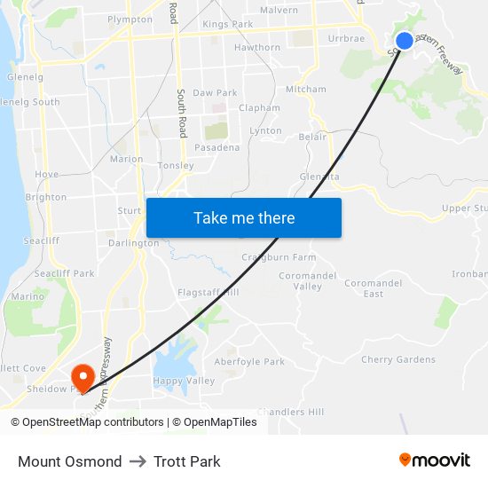 Mount Osmond to Trott Park map