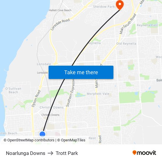 Noarlunga Downs to Trott Park map