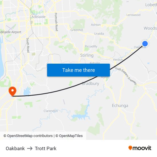 Oakbank to Trott Park map