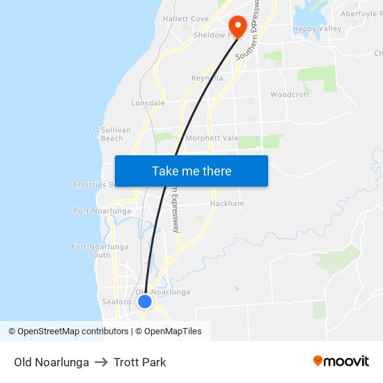 Old Noarlunga to Trott Park map