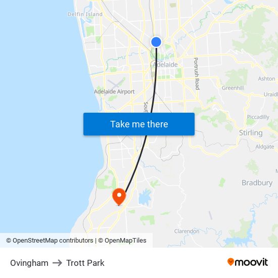 Ovingham to Trott Park map