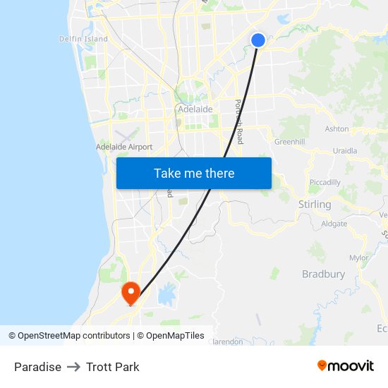 Paradise to Trott Park map