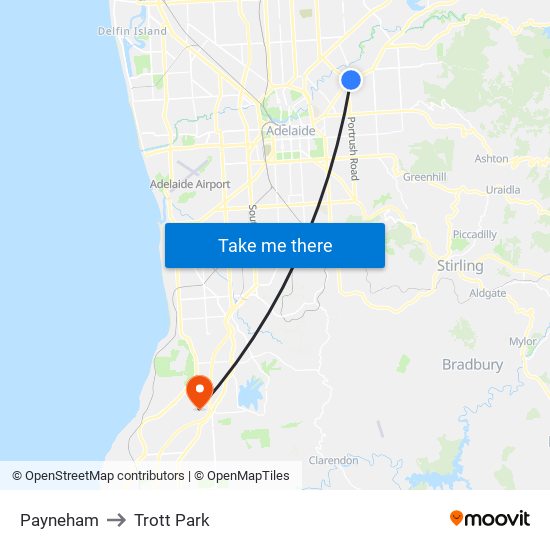 Payneham to Trott Park map