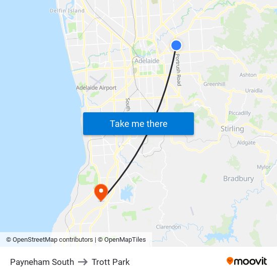 Payneham South to Trott Park map