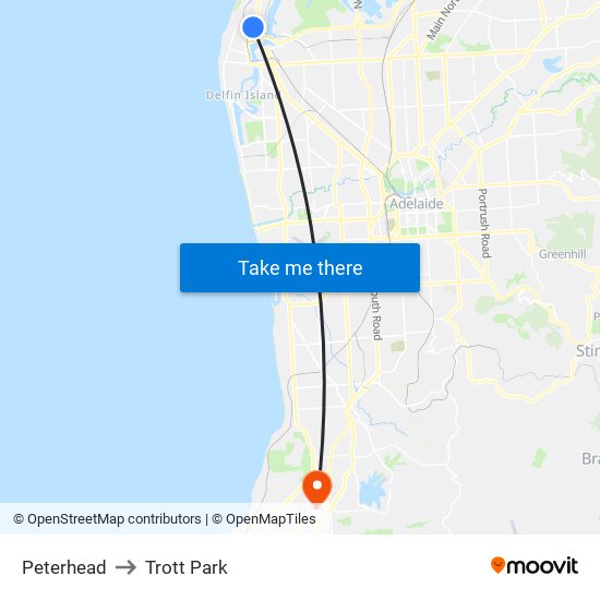 Peterhead to Trott Park map