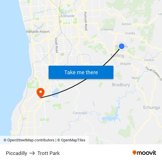 Piccadilly to Trott Park map