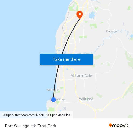 Port Willunga to Trott Park map