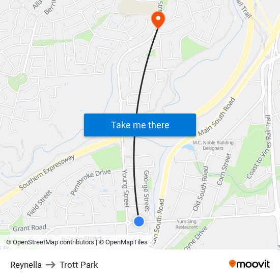 Reynella to Trott Park map