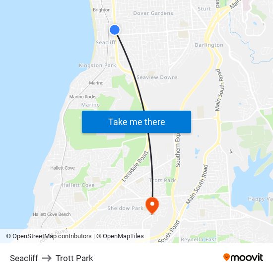 Seacliff to Trott Park map