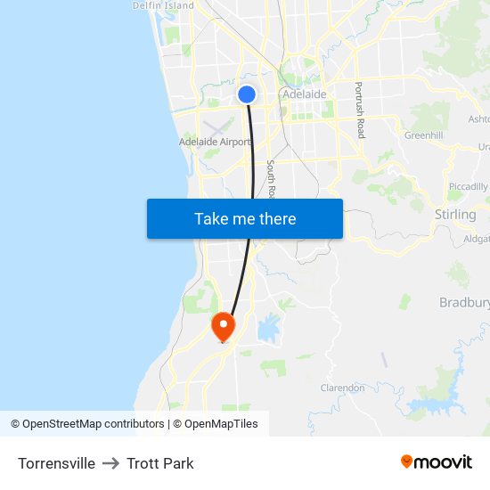 Torrensville to Trott Park map