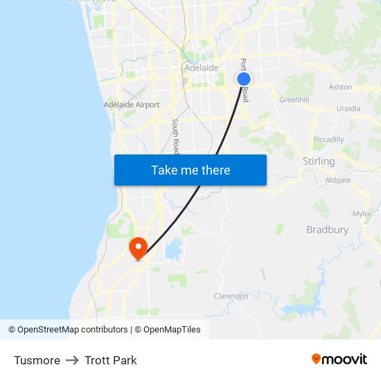 Tusmore to Trott Park map