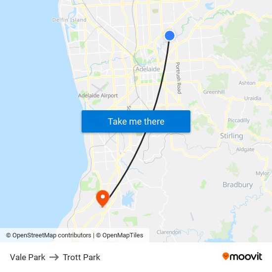 Vale Park to Trott Park map