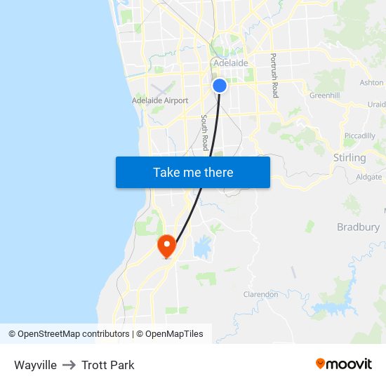 Wayville to Trott Park map