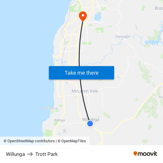 Willunga to Trott Park map