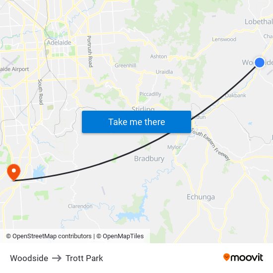 Woodside to Trott Park map