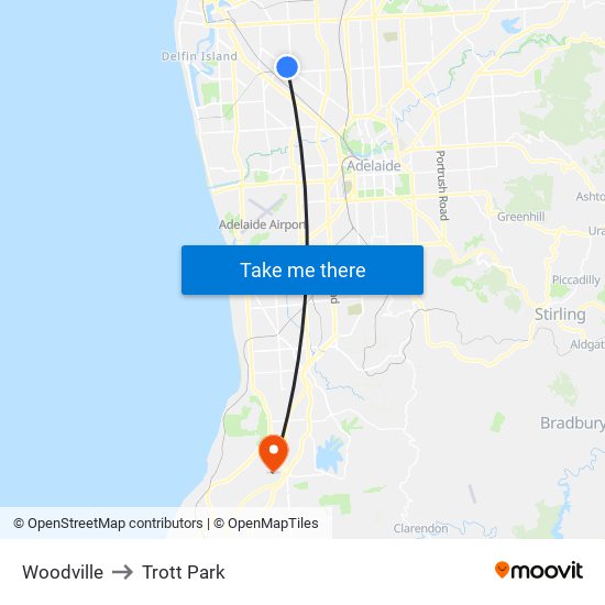 Woodville to Trott Park map