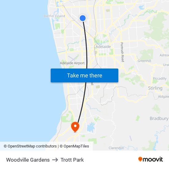 Woodville Gardens to Trott Park map