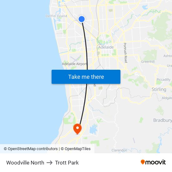Woodville North to Trott Park map