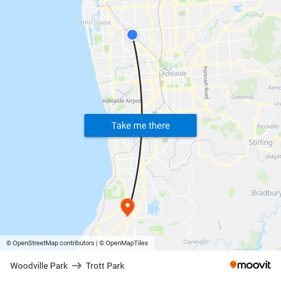 Woodville Park to Trott Park map