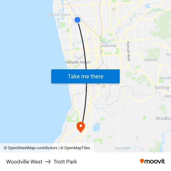 Woodville West to Trott Park map