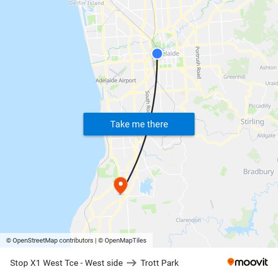 Stop X1 West Tce - West side to Trott Park map