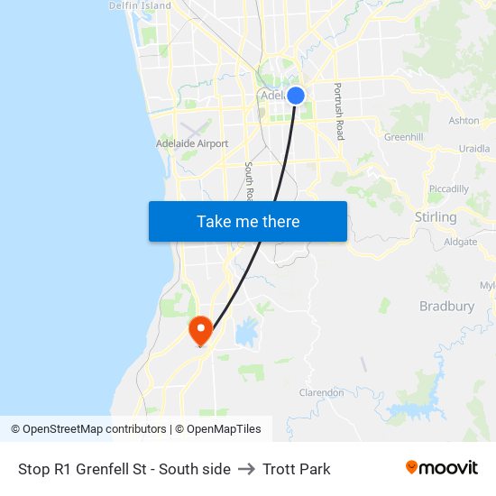 Stop R1 Grenfell St - South side to Trott Park map