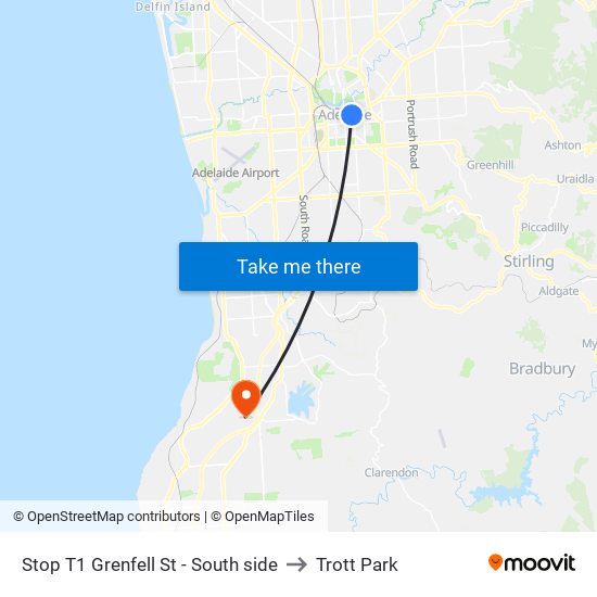 Stop T1 Grenfell St - South side to Trott Park map